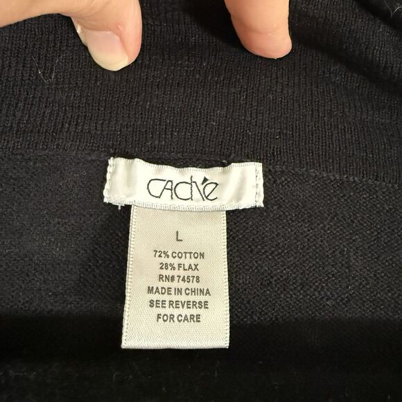 New Cache Sweater Women's Large Black V Neck Short Sleeve Flax Cotton $78 - Picture 4 of 6